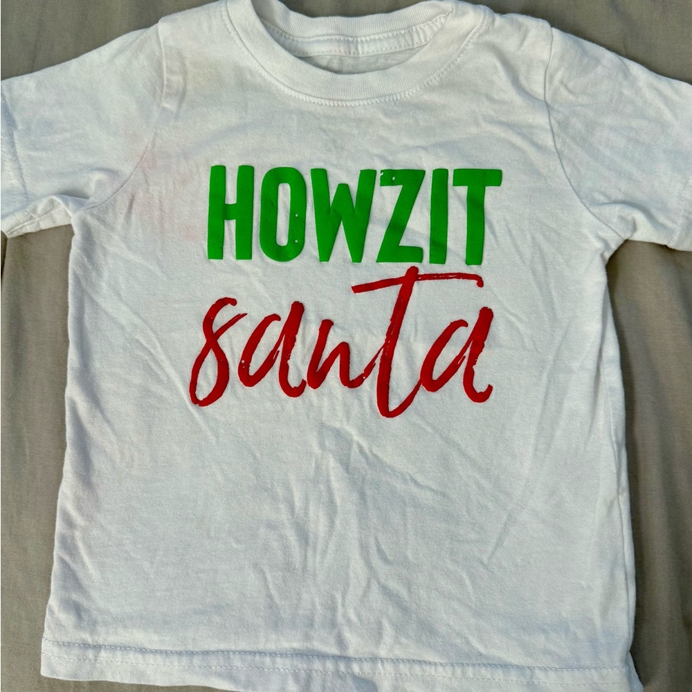 Kids White T-Shirt with 'Howzit Santa' Print